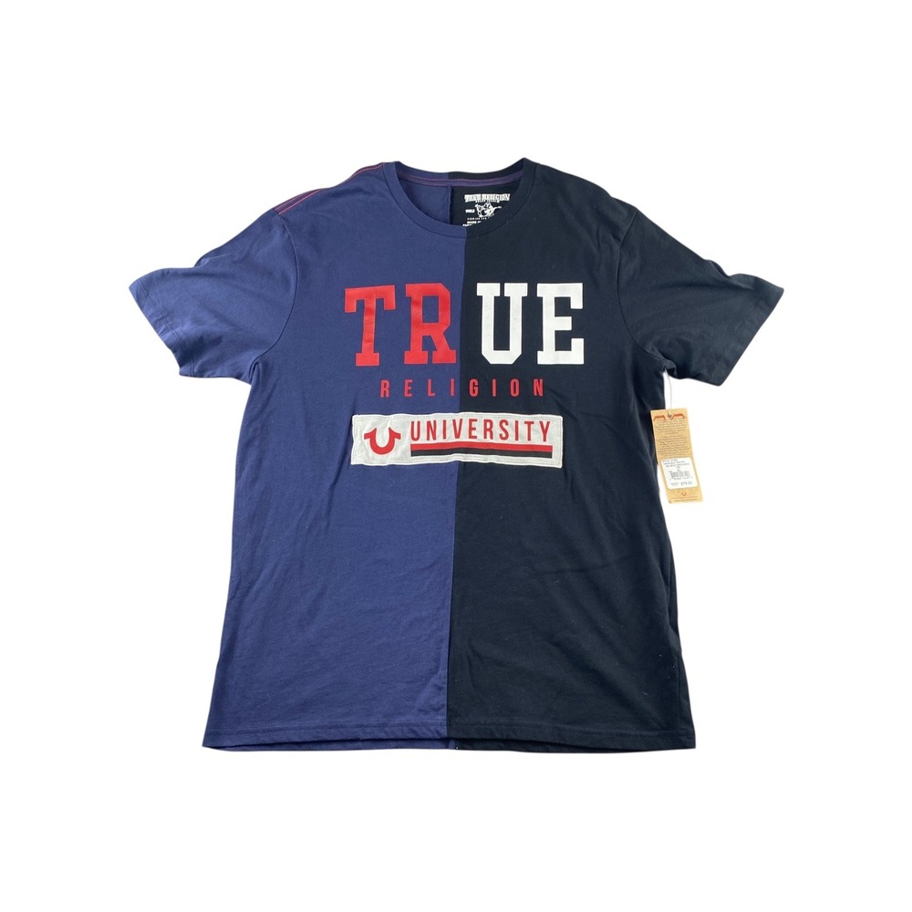 NEW True Religion Split Color University Logo‎ Crew Neck Tee XL